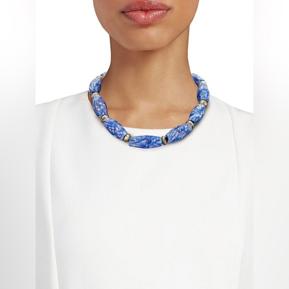 Akola Marbled Glass & Raffia Statement Choker Necklace - Picture 1 of 6